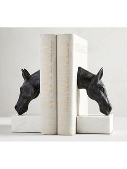 Pottery Barn Horse Head Book Ends, Set of 2, H24cm, Bronze, Bronze