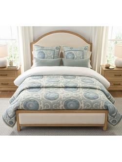 Pottery Barn Alanya Suzani Kingsize Quilted Bedspread, Blue/Multi - view 2, Blue Multi