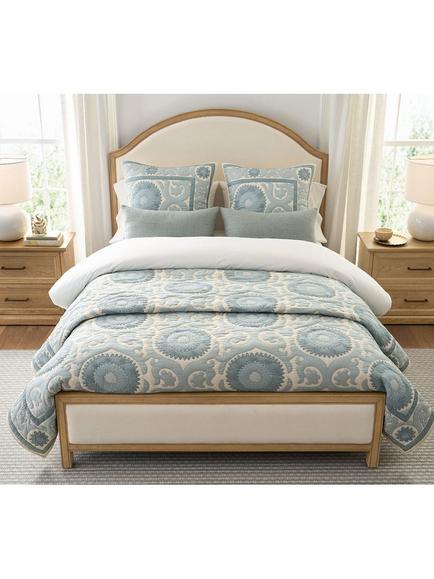 Pottery Barn Alanya Suzani Kingsize Quilted Bedspread, Blue/Multi - view 2, Blue Multi