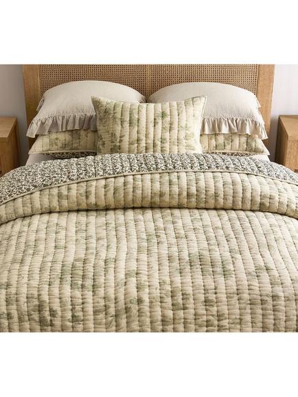 Pottery Barn Floral Cloud Reversible Kingsize Quilted Bedspread, Green/Multi - view 2, Green Multi