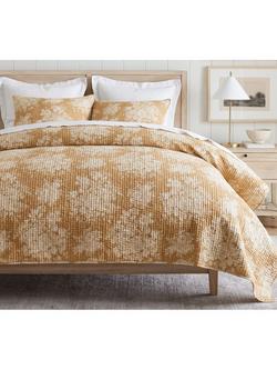Pottery Barn Juliette Toile Handcrafted Reversible Pick-Stitch Kingsize Bedspread, Harvest Gold