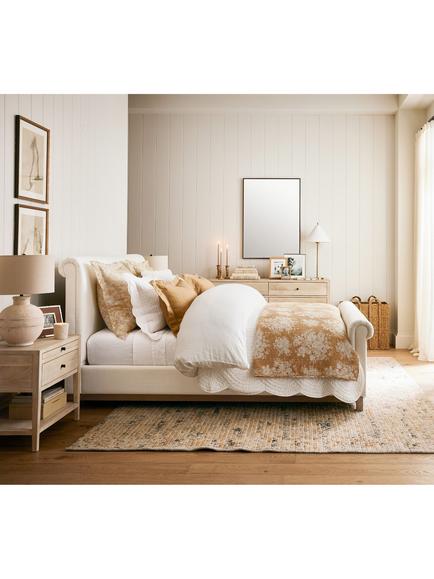 Pottery Barn Juliette Toile Handcrafted Reversible Pick-Stitch Kingsize Bedspread - view 2, Harvest Gold