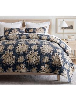 Pottery Barn Juliette Toile Handcrafted Reversible Pick-Stitch Kingsize Bedspread, Steel Blue