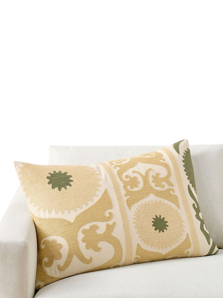Pottery Barn Oria Suzani Lumbar Cushion Cover, Straw/Multi, Straw Multi