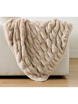 Pottery Barn Ruched Faux Fur Throw, Champagne, Champagne