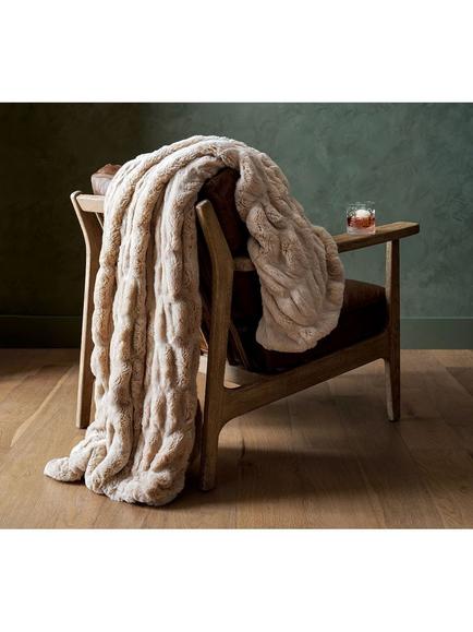 Pottery Barn Ruched Faux Fur Throw, Champagne - view 2, Champagne