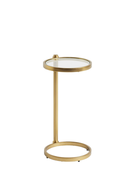 Pottery Barn Everson Round Glass C-Table, Brass, Brass