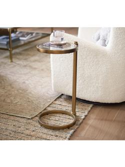 Pottery Barn Everson Round Glass C-Table, Brass - view 2, Brass