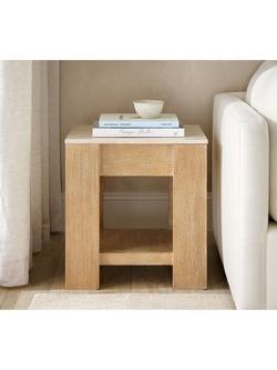 Pottery Barn Travertine Side Table, Fog - view 2, Fog