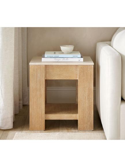 Pottery Barn Travertine Side Table, Fog - view 2, Fog