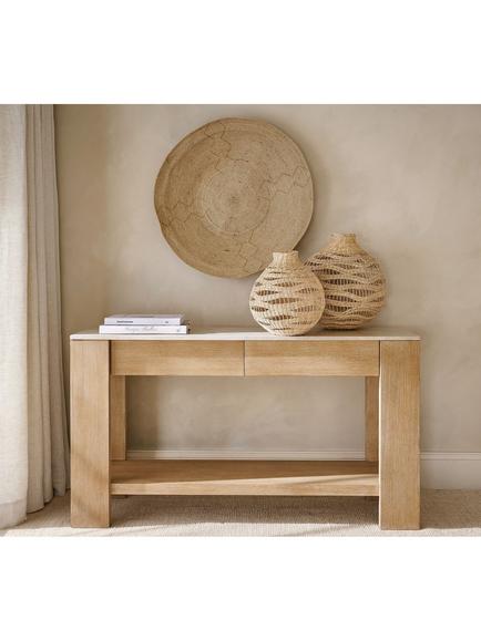 Pottery Barn Travertine Console Table, Fog - view 2, Fog