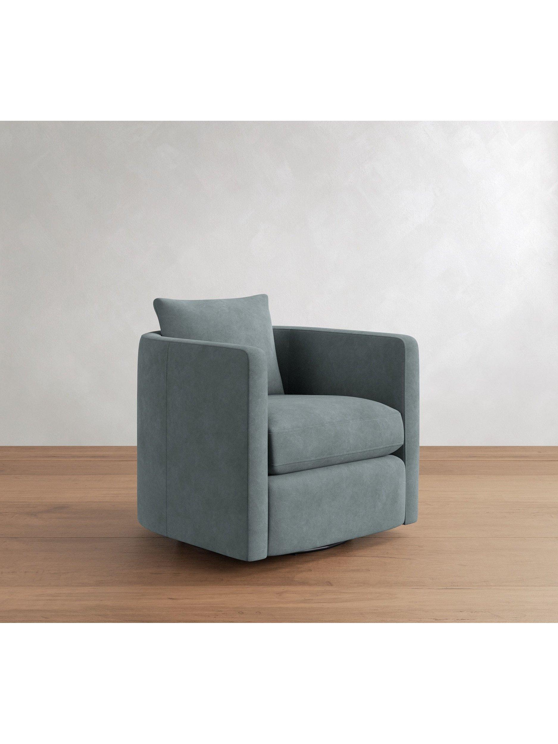 Ayden Range, Pottery Barn Ayden Leather Swivel Armchair, Azure