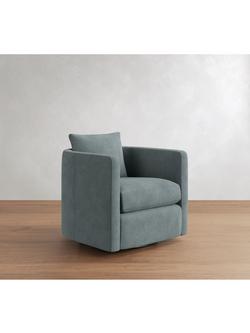 Pottery Barn Ayden Leather Swivel Armchair, Azure, Mid Blue