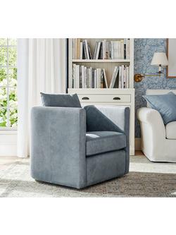 Pottery Barn Ayden Leather Swivel Armchair, Azure - view 2, Mid Blue