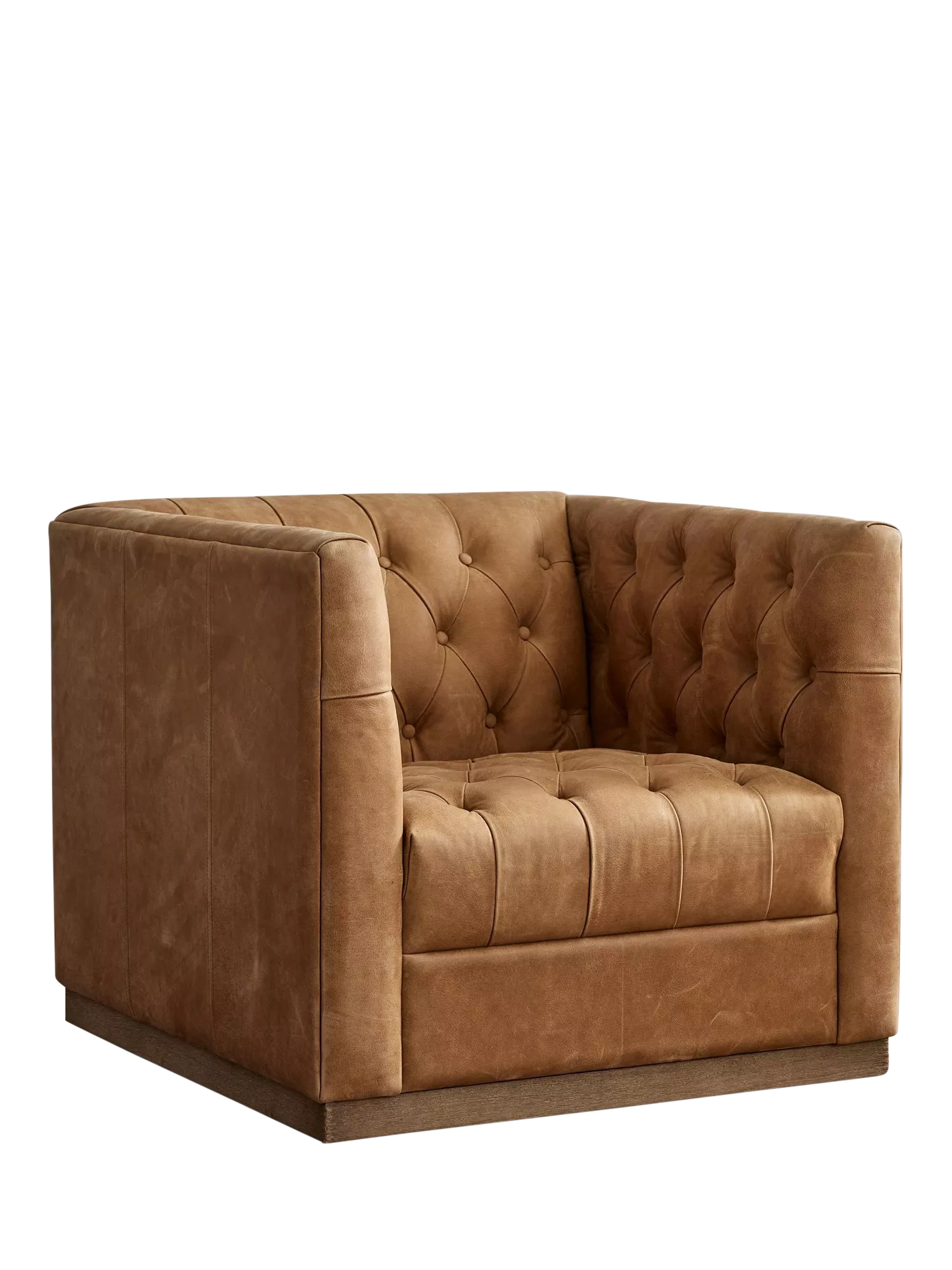 Pottery Barn Edgewood Leather Swivel Armchair, Sandstone