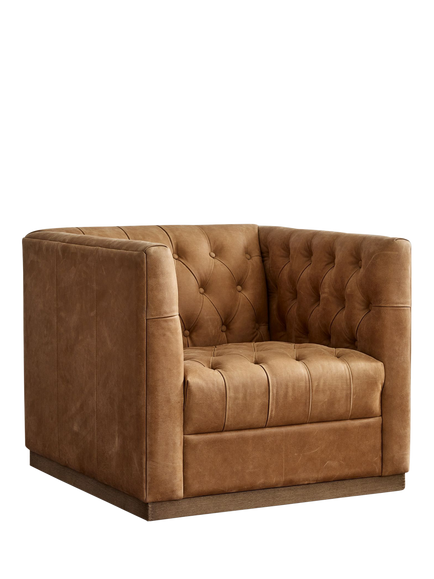 Pottery Barn Edgewood Leather Swivel Armchair, Sandstone, Sandstone