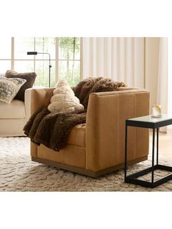 Pottery Barn Edgewood Leather Swivel Armchair, Sandstone - view 2, Sandstone