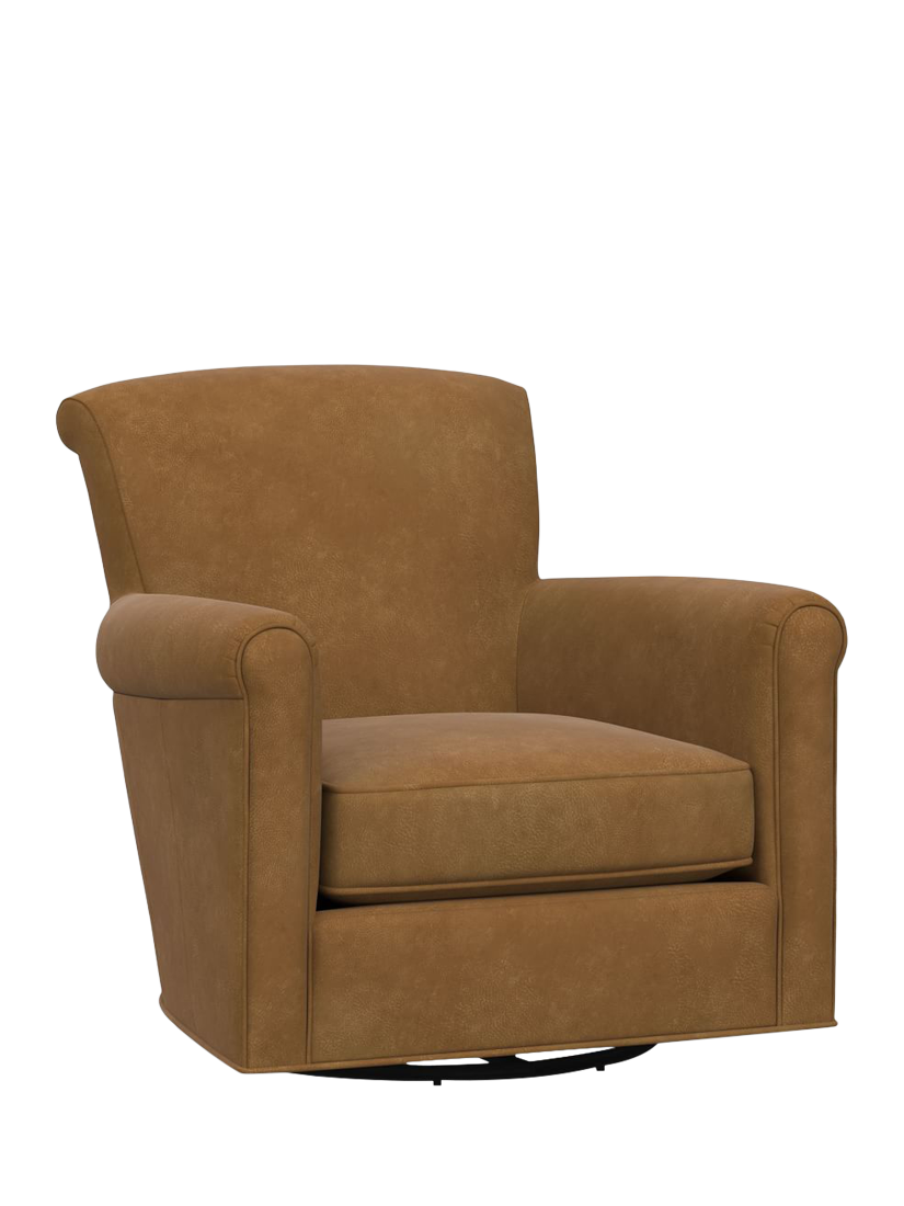 Irving Range, Pottery Barn Irving Leather Swivel Armchair, Camel