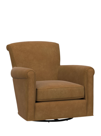 Pottery Barn Irving Leather Swivel Armchair, Camel, Camel