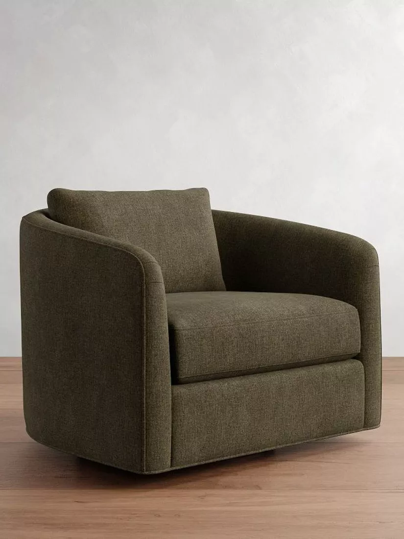Pottery Barn Remmy Swivel Armchair, Dark Moss