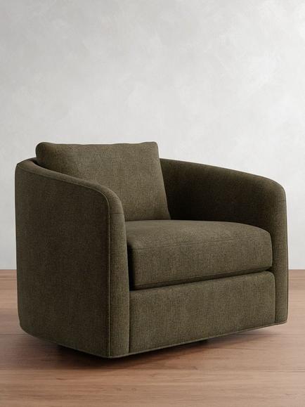 Pottery Barn Remmy Swivel Armchair, Dark Moss, Moss