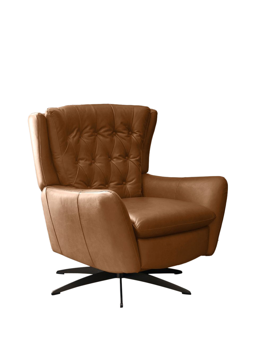 Wells Range, Pottery Barn Wells Leather Swivel Recliner, Vintage Caramel