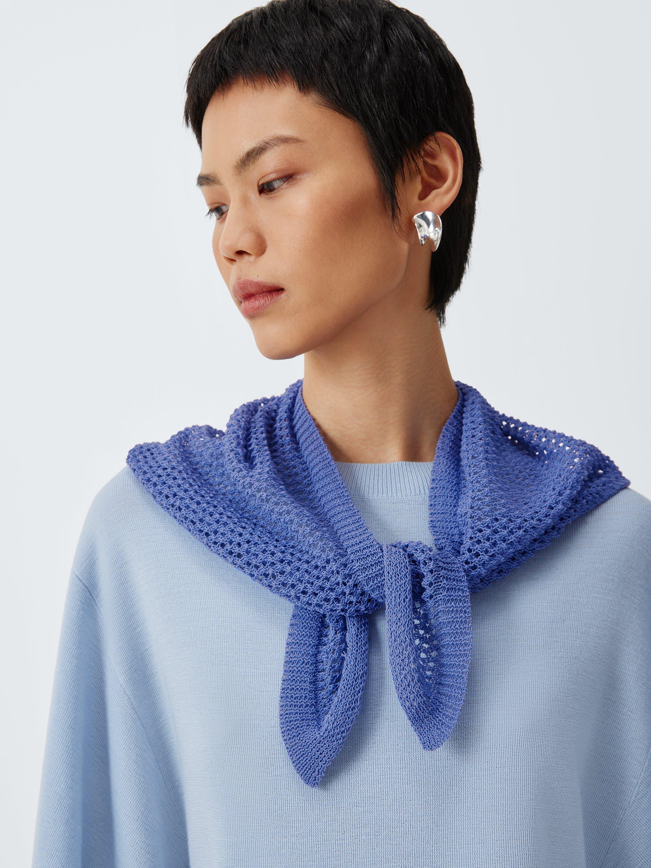 Product image 1 of 4, which shows John Lewis Pointelle Knit Bandana Scarf, Blue