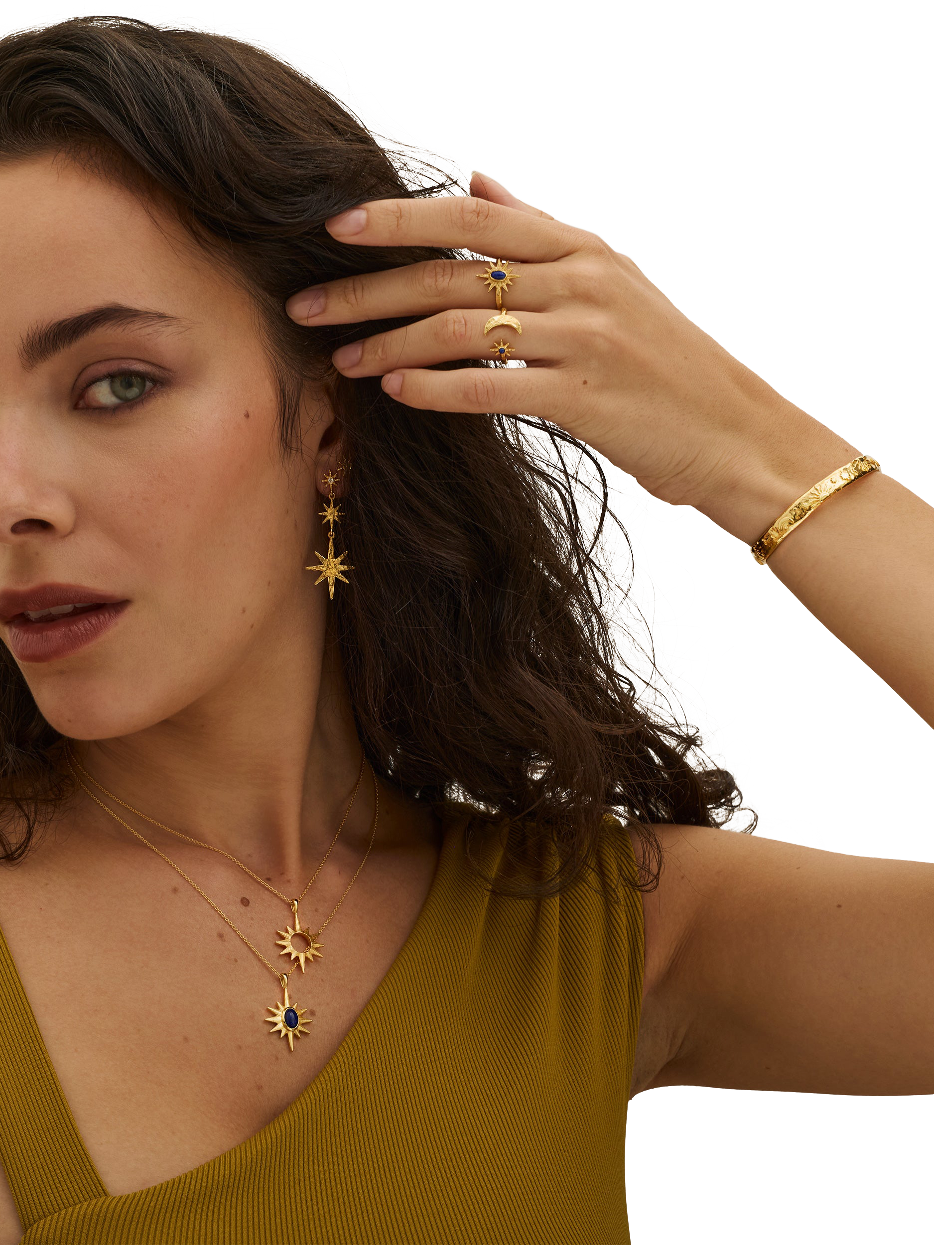 Product image 3 of 5, which shows Ottoman Hands Star Pendant Necklace, Gold