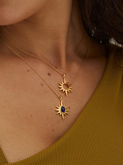 Ottoman Hands Lapis Star Necklace, Gold - view 2, Gold