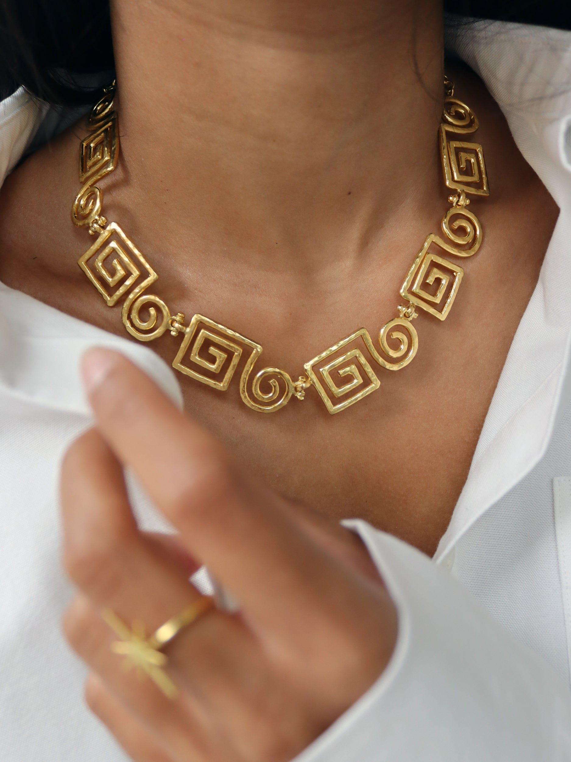 Product image 2 of 6, which shows Ottoman Hands Megara Geometric Spiral Necklace, Gold