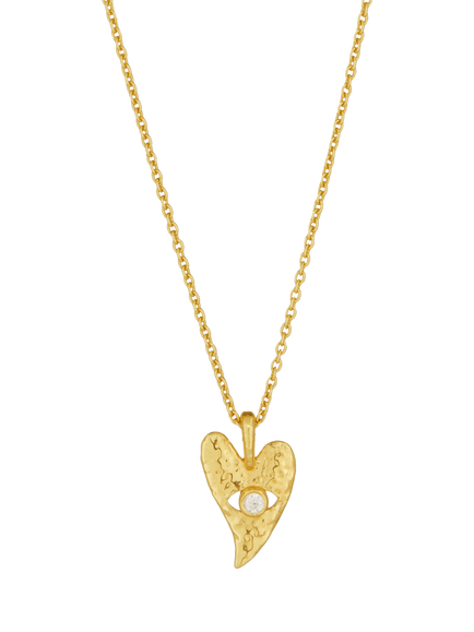 Ottoman Hands Evil Eye Heart Necklace, Gold, Gold