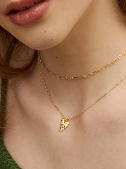 Ottoman Hands Evil Eye Heart Necklace, Gold - view 2, Gold