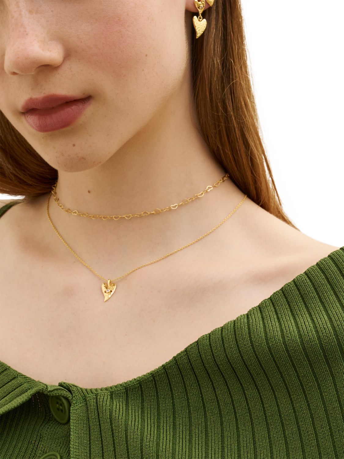 Product image 4 of 6, which shows Ottoman Hands Evil Eye Heart Necklace, Gold