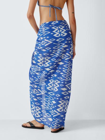 John Lewis Malay Ikat Sarong, Blue, One Size - view 2, Blue