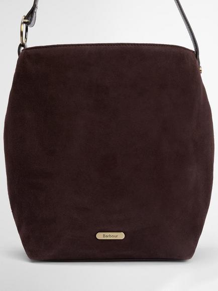 Barbour Cedar Suede Bucket Bag - view 2, Dark Brown