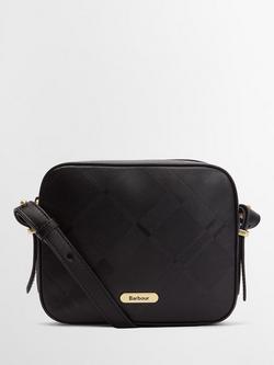 Barbour Daphne Leather Crossbody Bag, Black/Deboss Tartan, Black/ Deboss Tartan