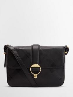 Barbour Rosa Leather Crossbody Bag, Black/Deboss Tartan, Black/ Deboss Tartan