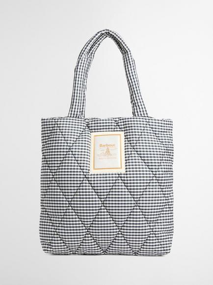Barbour Riah Gingham Quilted Tote Bag, Navy/White, Navy/White