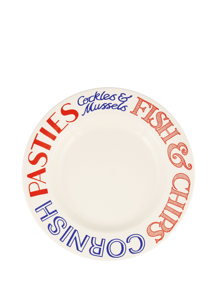Emma Bridgewater Red & Blue Toast British Beaches Earthenware Dinner Plate, 27cm, Multi