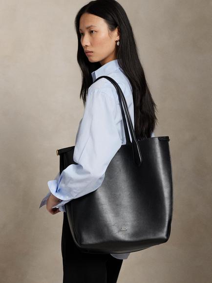 Polo Ralph Lauren Bellport Leather North South Tote Bag - view 2, Black
