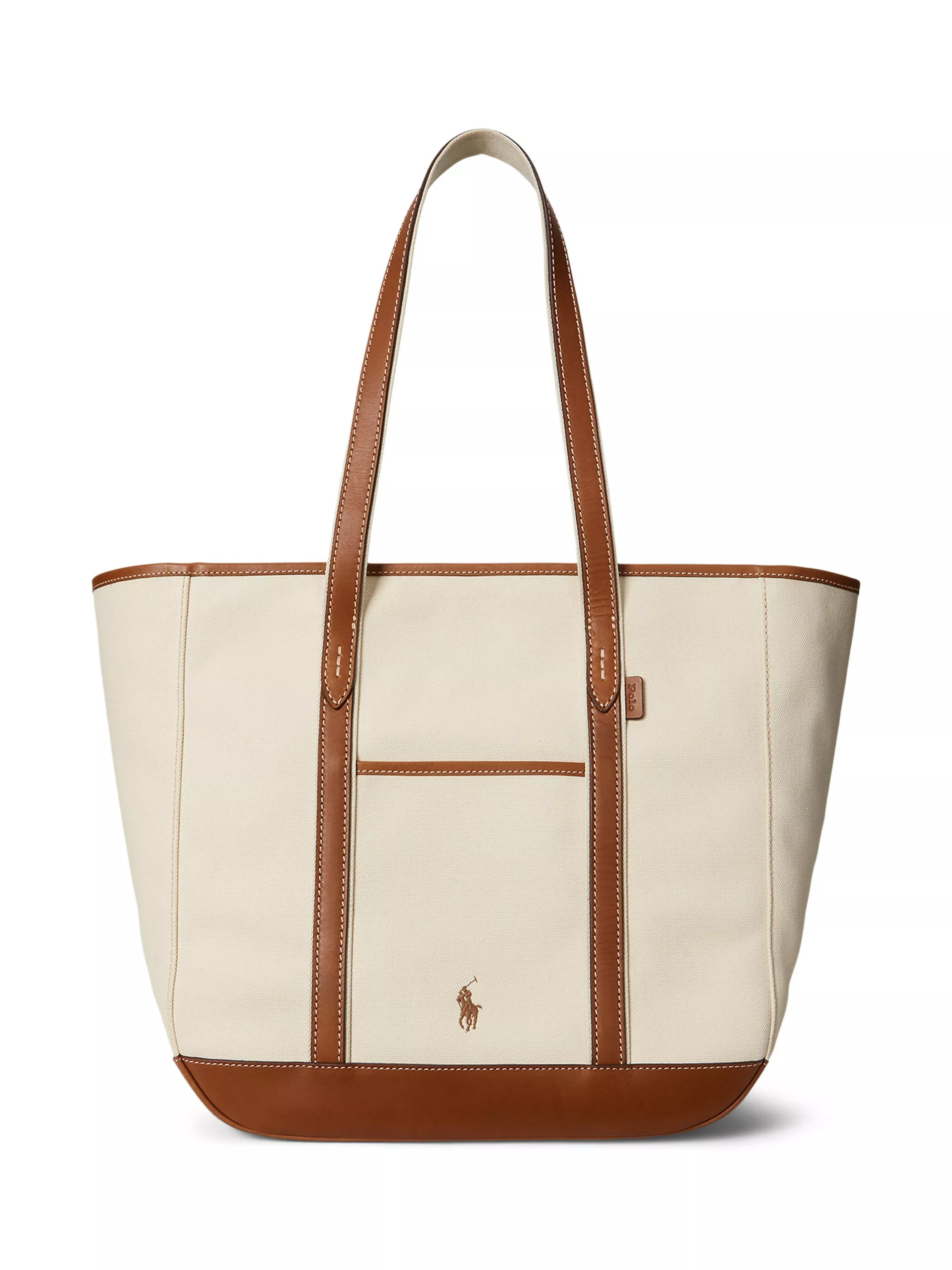Polo Ralph Lauren Leather and Canvas Medium Shopper Tote Bag, Ecru