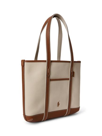 Polo Ralph Lauren Cotton Canvas Small Shopper Tote Bag, Ecru/Cuoio - view 2, Ecru/Cuoio