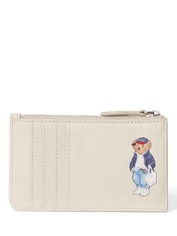 Polo Ralph Lauren Bear Leather Zip Card Case, Cream, Cream