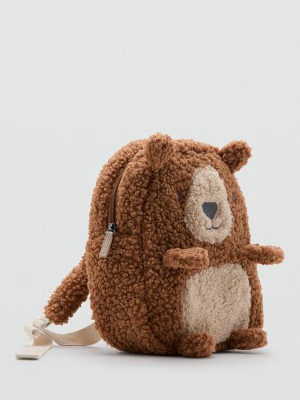Mango Kids' Fluffy Teddy Backpack, Medium Brown - view 2, Medium Brown