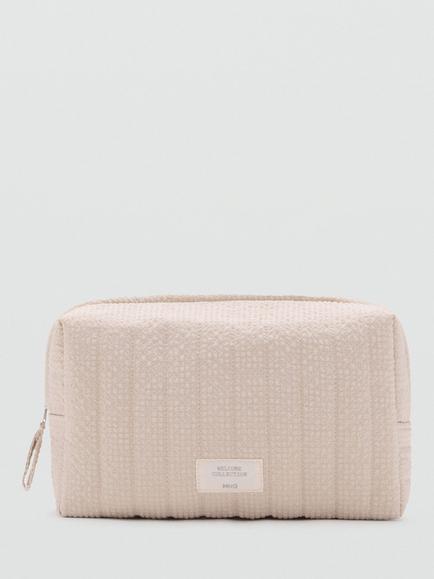 Mango Cuadro Textured Wash Bag, Brown, Pastel Brown