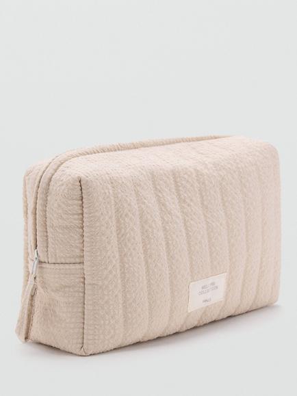 Mango Cuadro Textured Wash Bag, Brown - view 2, Pastel Brown