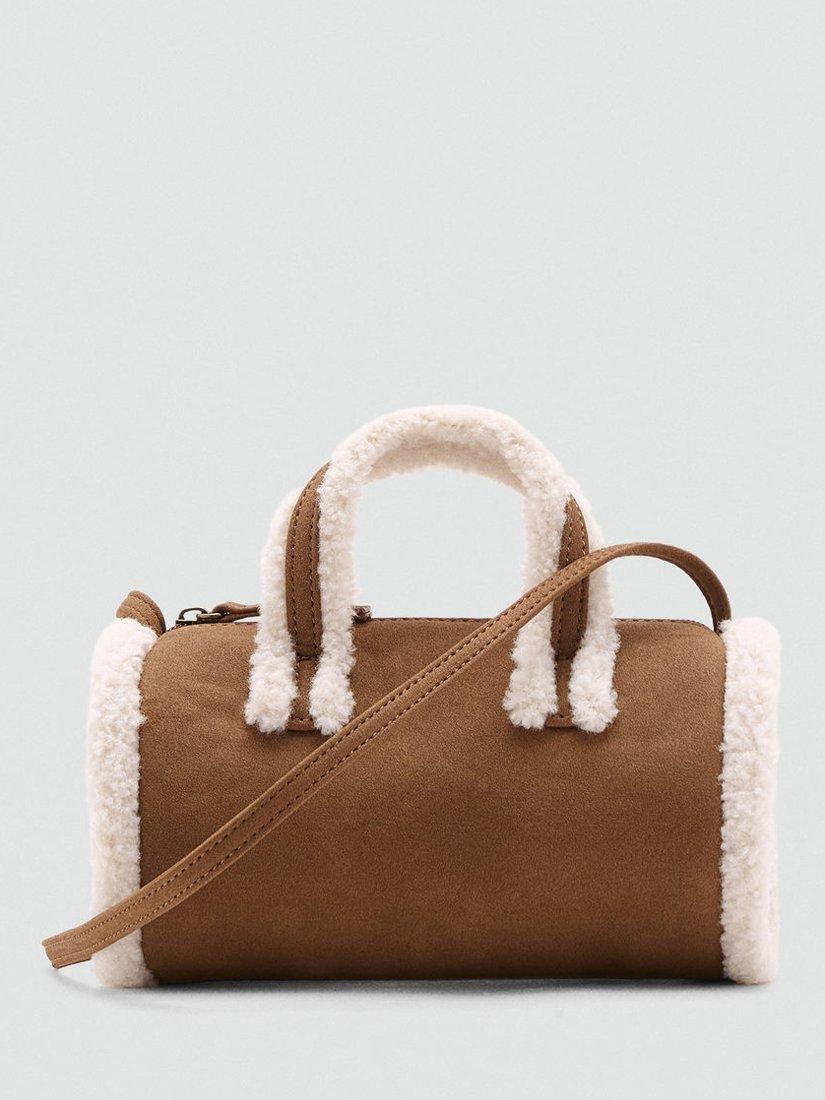 Product image 1 of 4, which shows Mango Faz Faux Shearling Crossbody Bag, Medium Brown