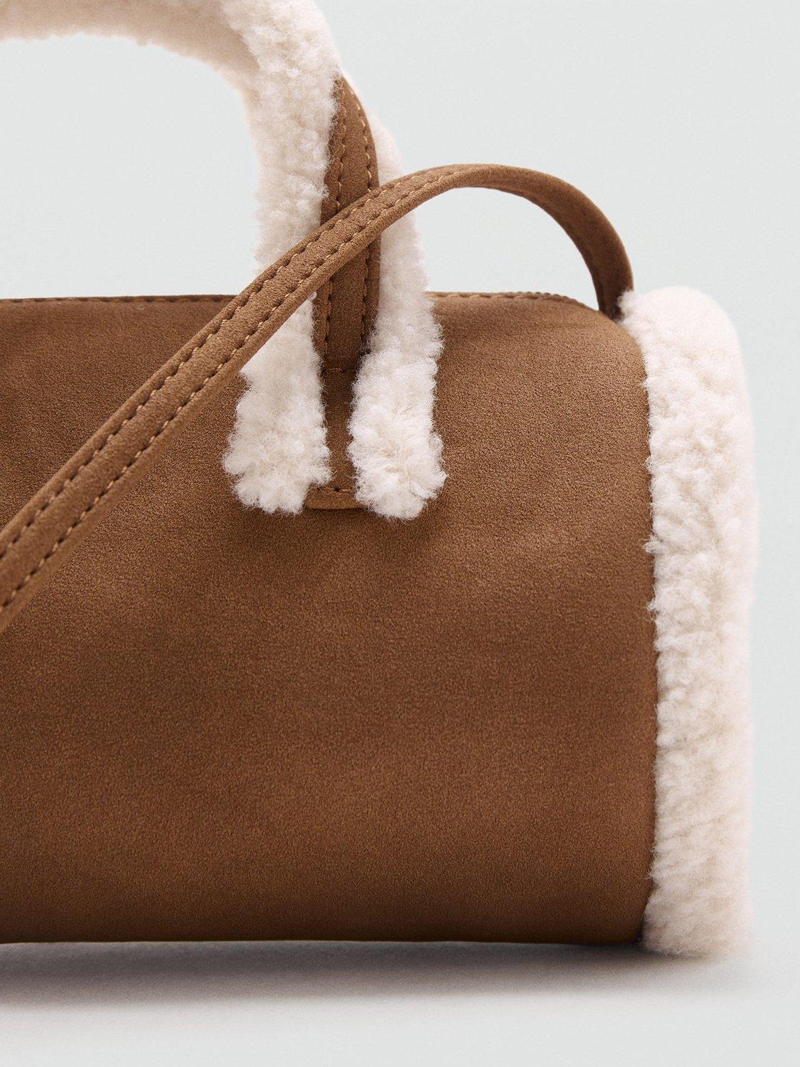 Product image 4 of 4, which shows Mango Faz Faux Shearling Crossbody Bag, Medium Brown