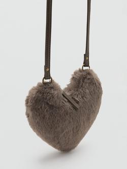 Mango Faux Fur Heart Crossbody Bag, Medium Brown, Medium Brown