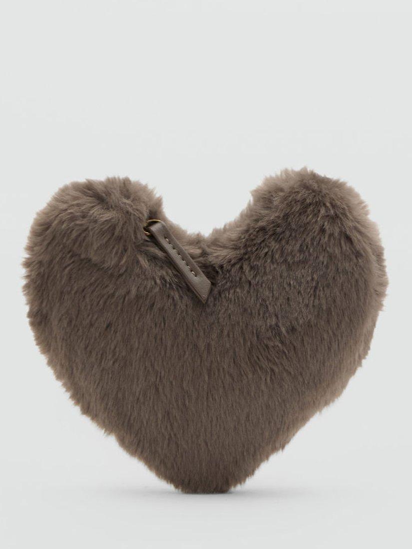Product image 2 of 4, which shows Mango Faux Fur Heart Crossbody Bag, Medium Brown